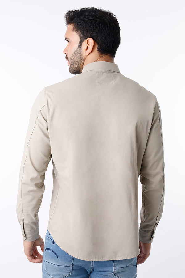 Camisa Hombre Manga Larga Beige - 230116