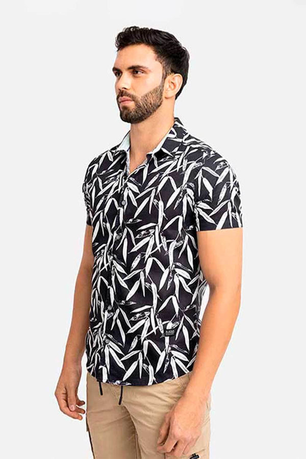 Camisa hombre negro estampado