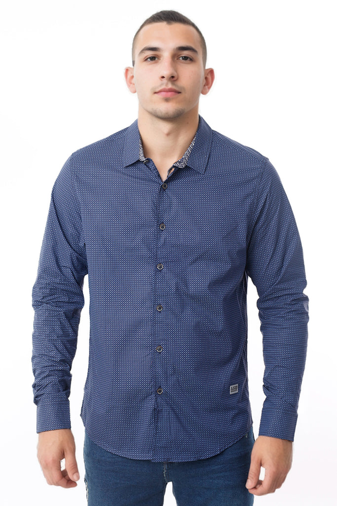 Camisa Hombre Manga Larga Azul Estampado Circulo Celeste - 210170